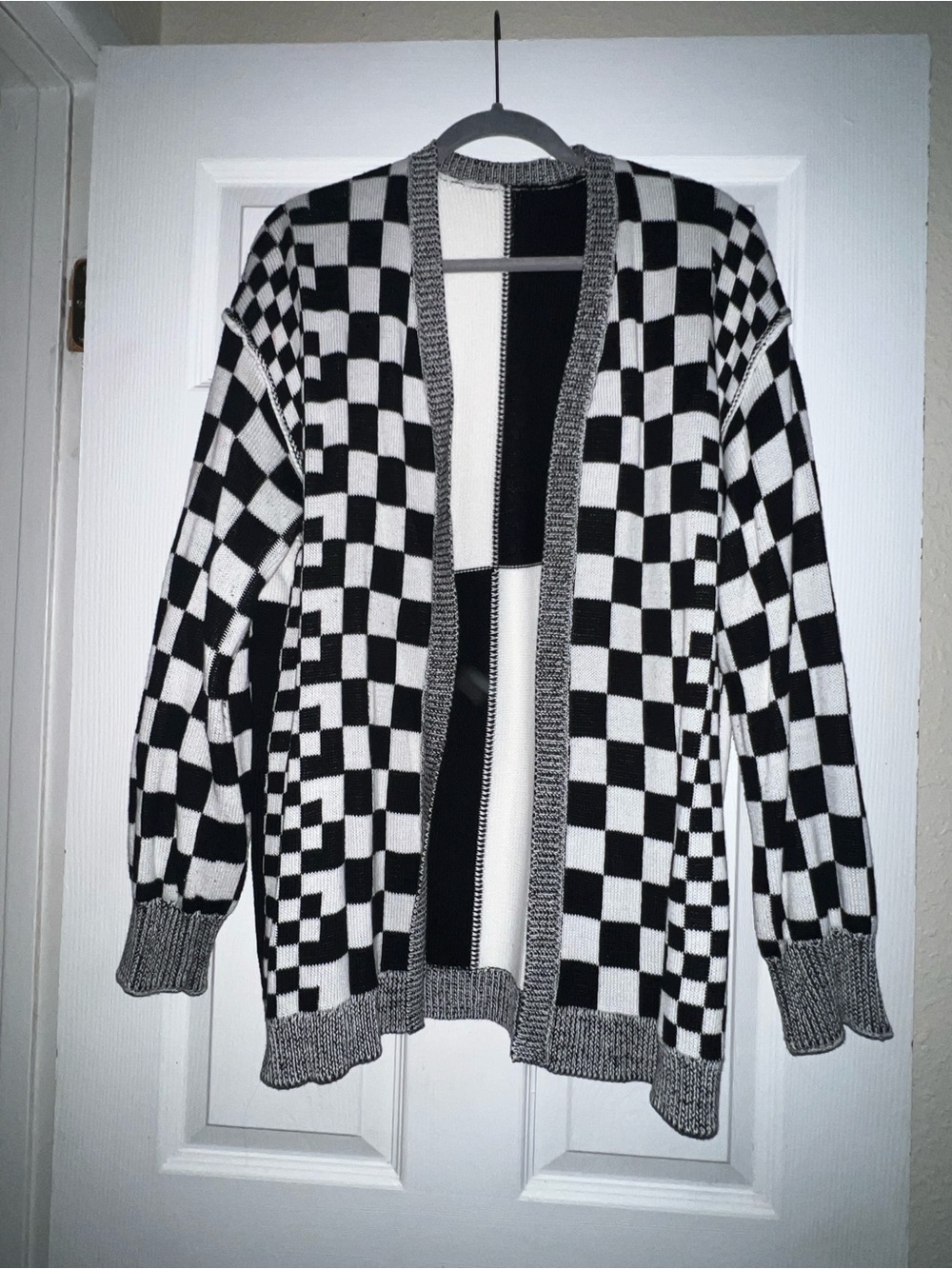 Black & White Checkerboard Open Cardigan